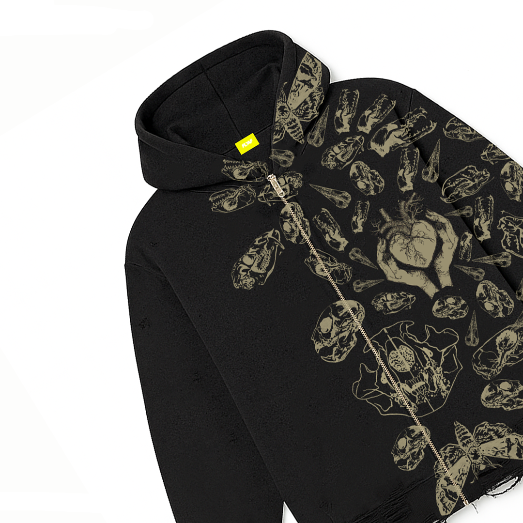 FRACTURED PULSE ZIPPER HOODIE (BLACK)
