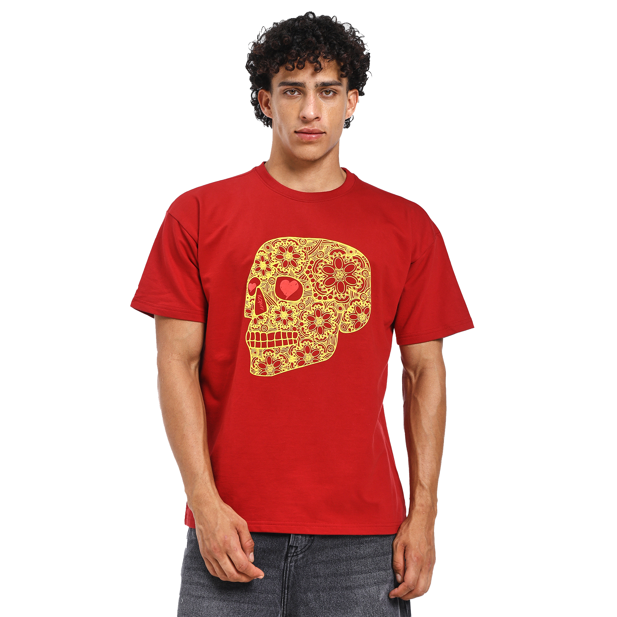 Mandala skull maroon puff t-shirt