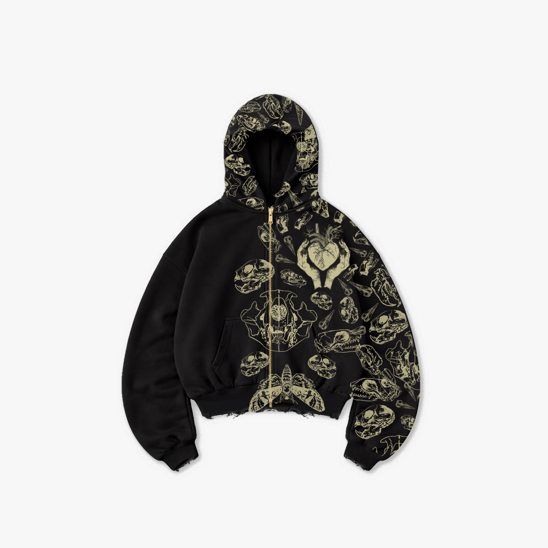 FRACTURED PULSE ZIPPER HOODIE (BLACK)