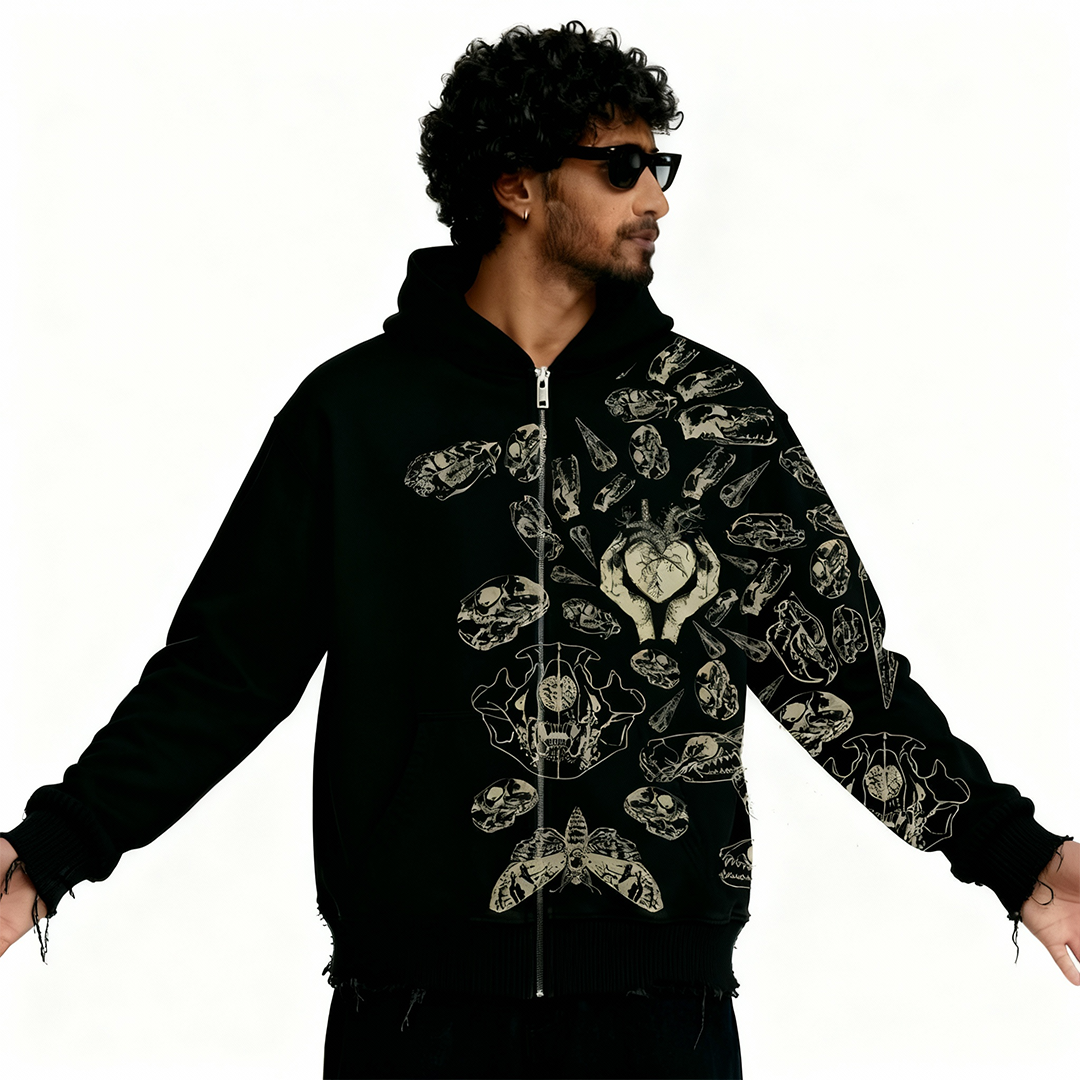 FRACTURED PULSE ZIPPER HOODIE (BLACK)